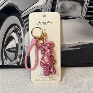 Natasha Couture Pink Studded Bear Keychain Charm